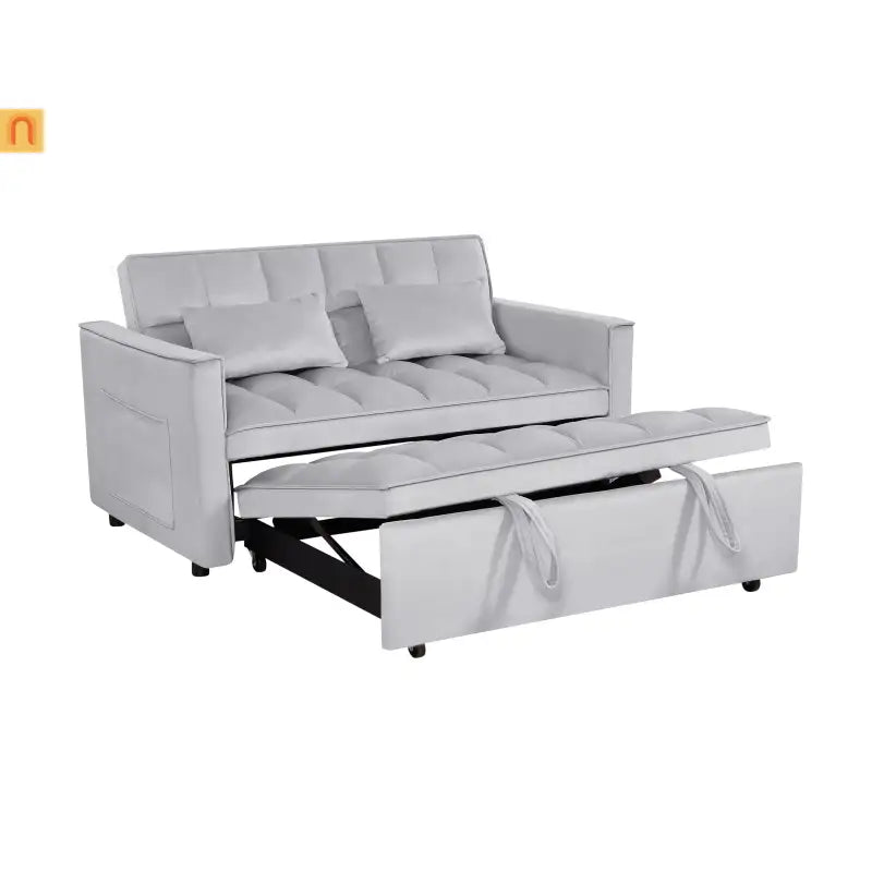Loveseat Velvet Light Gray Sleeper 2-Seat 54in Adjustable Back