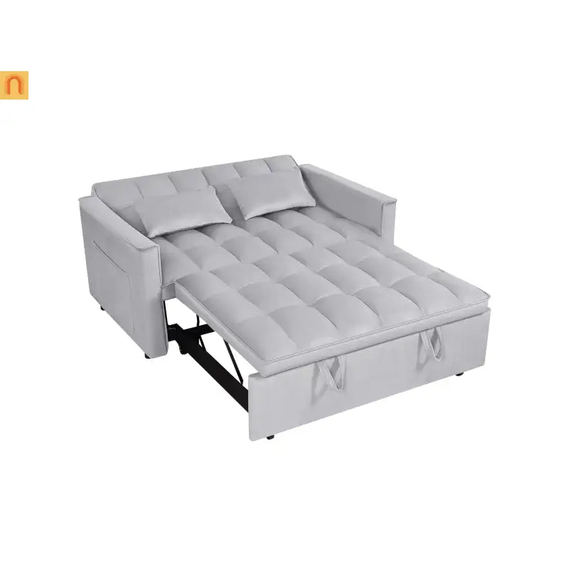 Loveseat Velvet Light Gray Sleeper 2-Seat 54in Adjustable Back