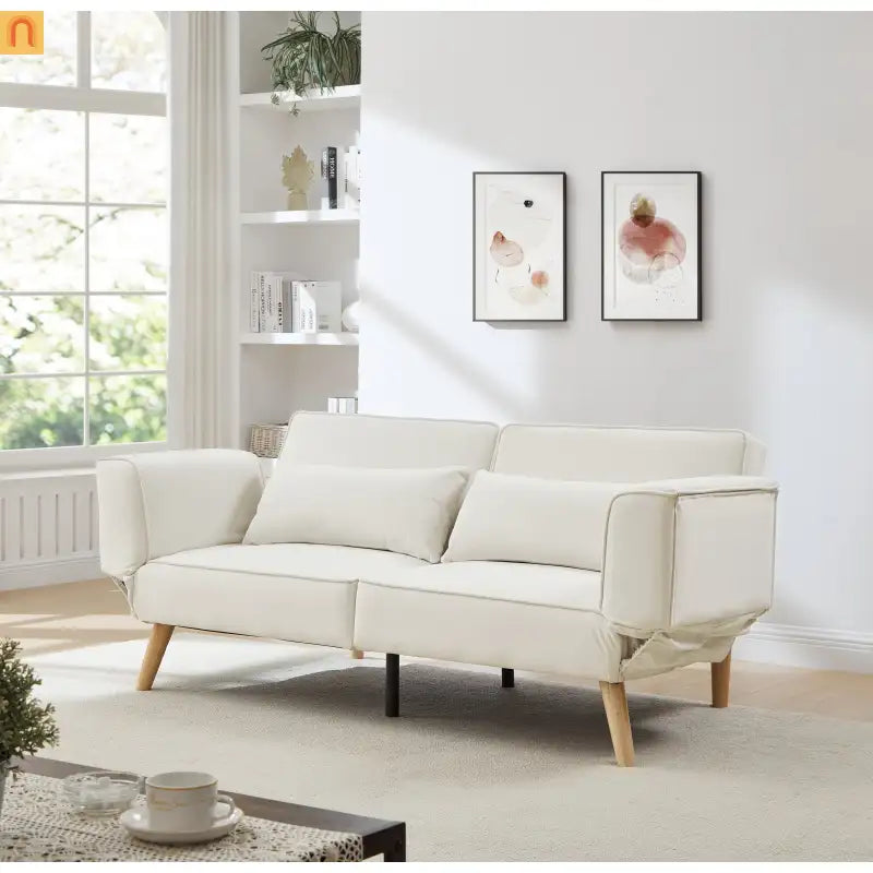 Sofa Convertible Velvet Beige 3-Seat Splitback 600 lb 72in