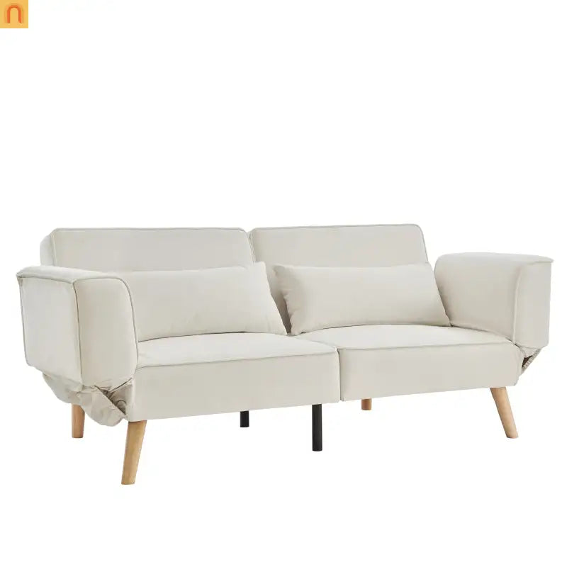 Sofa Convertible Velvet Beige 3-Seat Splitback 600 lb 72in