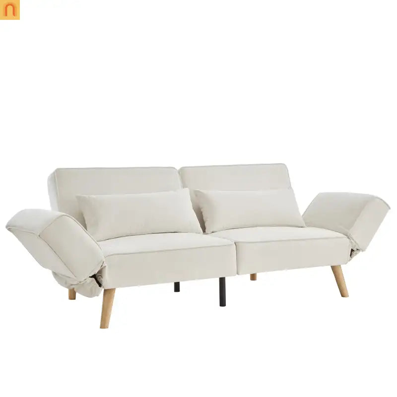 Sofa Convertible Velvet Beige 3-Seat Splitback 600 lb 72in