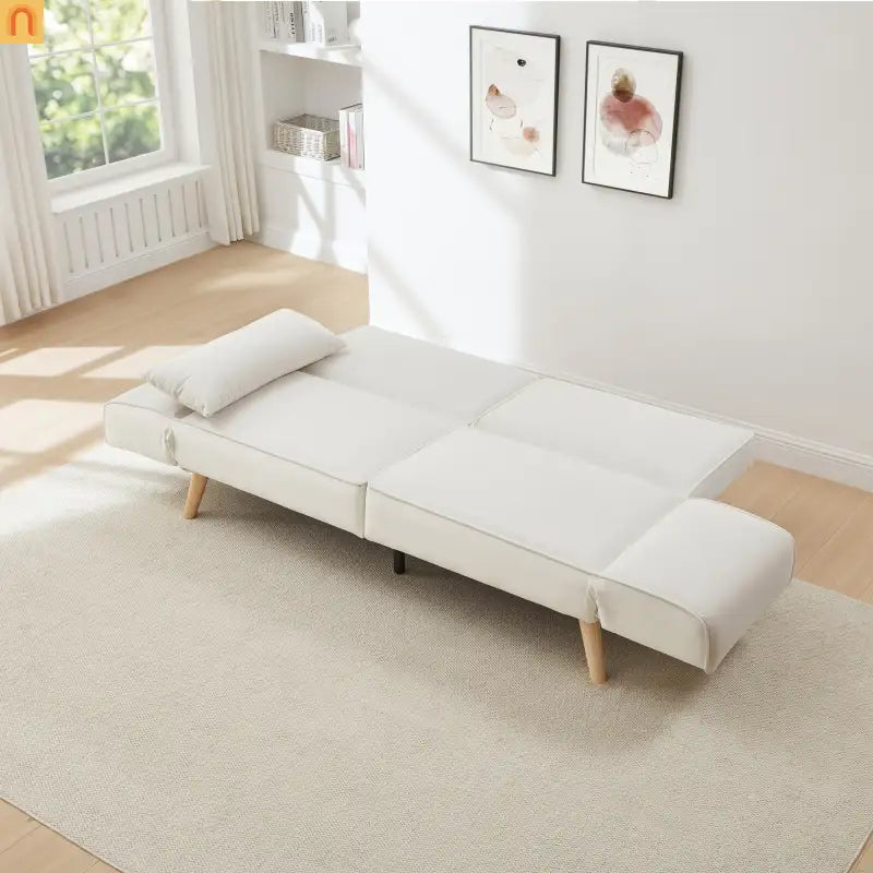 Sofa Convertible Velvet Beige 3-Seat Splitback 600 lb 72in