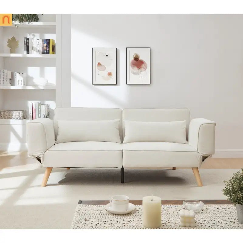 Sofa Convertible Velvet Beige 3-Seat Splitback 600 lb 72in