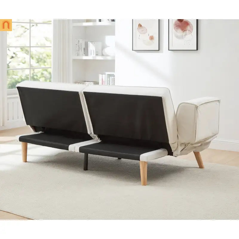 Sofa Convertible Velvet Beige 3-Seat Splitback 600 lb 72in