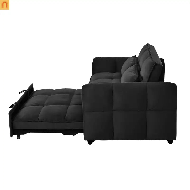 Sofa Bed Velvet Black 3-in-1 Convertible Recliner 500 lb 58in