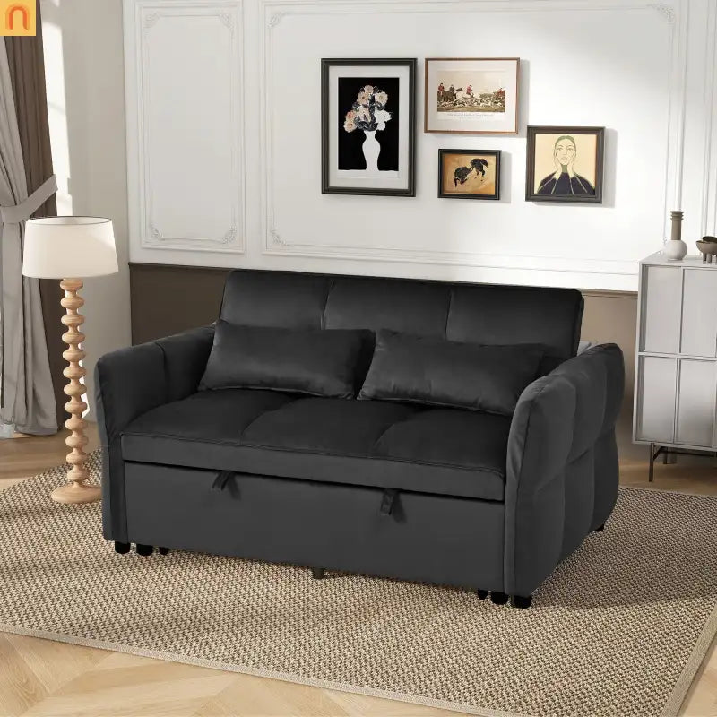 Sofa Bed Velvet Black 3-in-1 Convertible Recliner 500 lb 58in