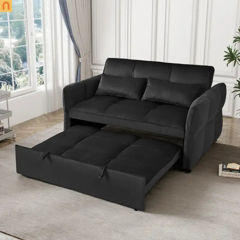 Sofa Bed Velvet Black 3-in-1 Convertible Recliner 500 lb 58in