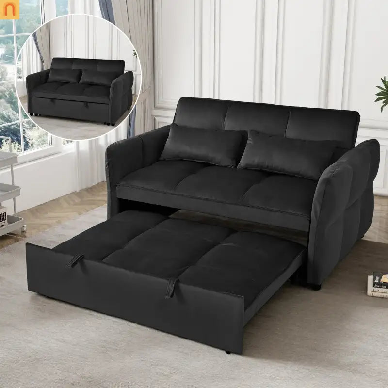 Sofa Bed Velvet Black 3-in-1 Convertible Recliner 500 lb 58in