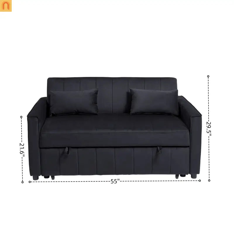 Velvet Black Pull-Out Sleeper Sofa 69in Side Pockets