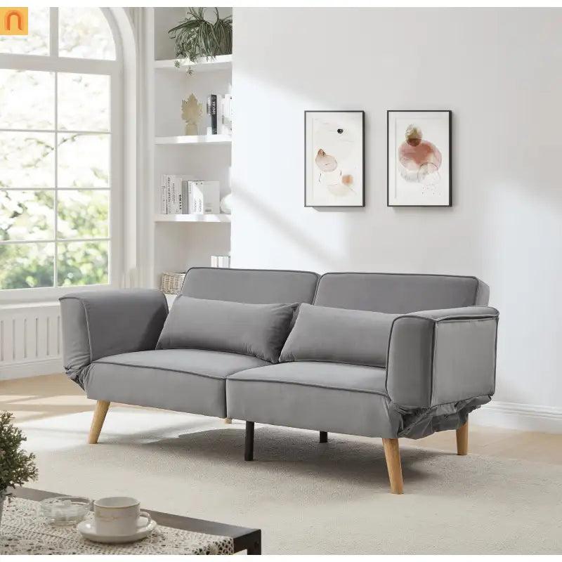 Sofa Convertible Velvet Gray 3-Seat Splitback 600 lb 72in