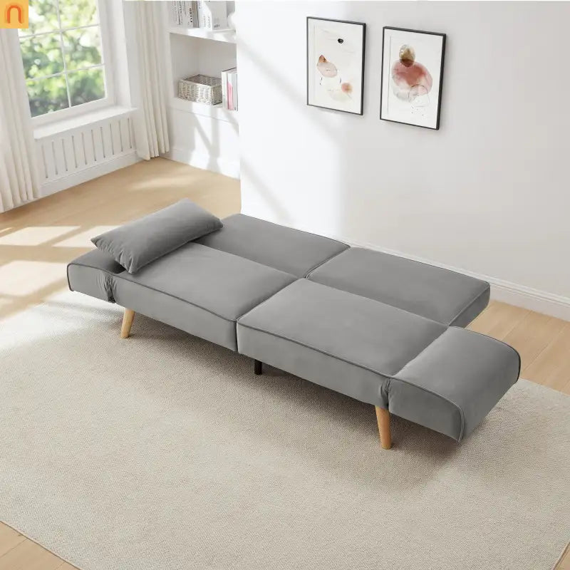 Sofa Convertible Velvet Gray 3-Seat Splitback 600 lb 72in