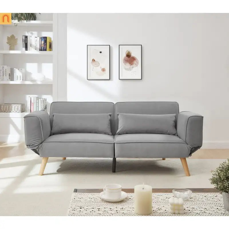 Sofa Convertible Velvet Gray 3-Seat Splitback 600 lb 72in