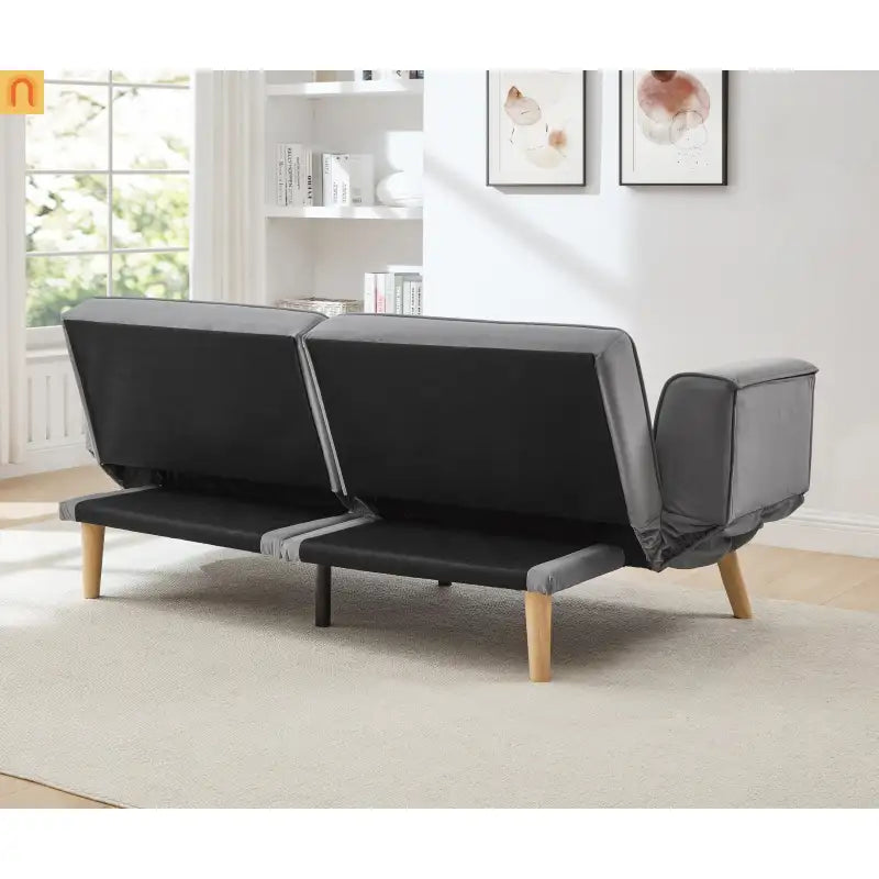 Sofa Convertible Velvet Gray 3-Seat Splitback 600 lb 72in