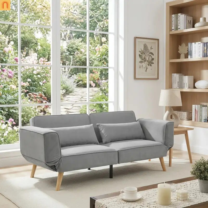 Sofa Convertible Velvet Gray 3-Seat Splitback 600 lb 72in