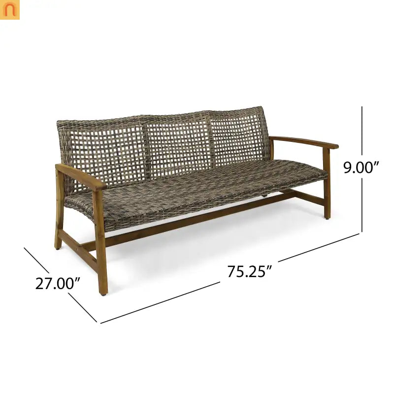 Outdoor Sofa 3-Seater Acacia Wood Wicker Natural Gray 75.5in