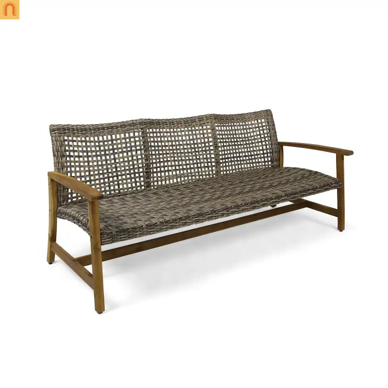 Outdoor Sofa 3-Seater Acacia Wood Wicker Natural Gray 75.5in