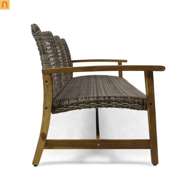 Outdoor Sofa 3-Seater Acacia Wood Wicker Natural Gray 75.5in