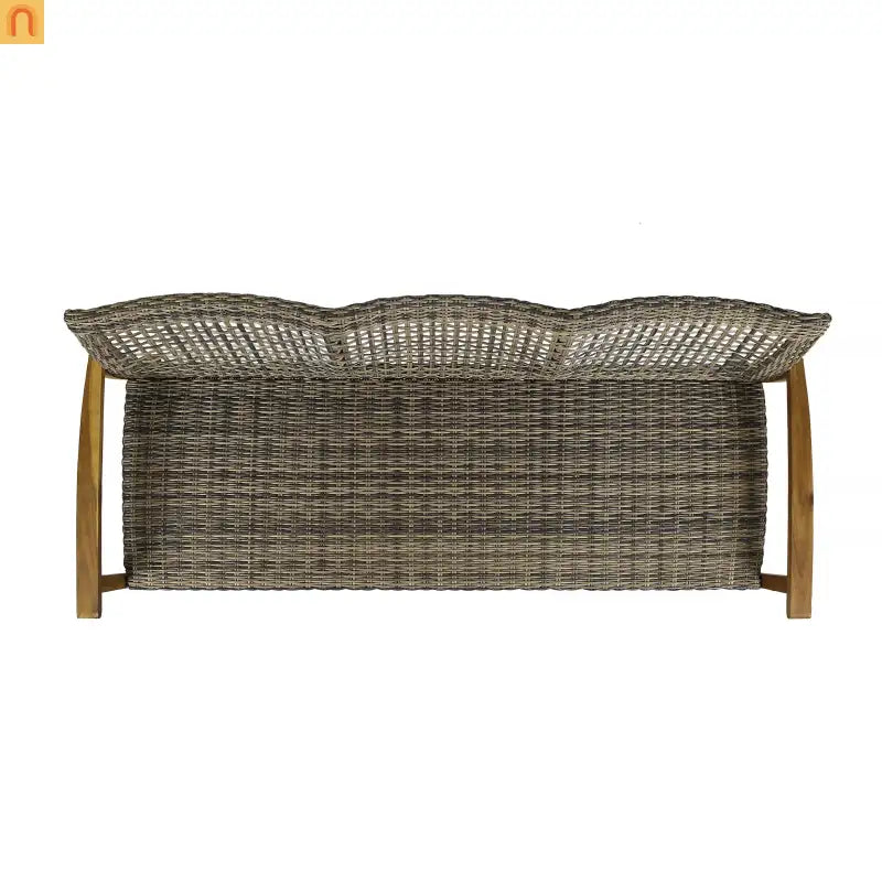 Outdoor Sofa 3-Seater Acacia Wood Wicker Natural Gray 75.5in