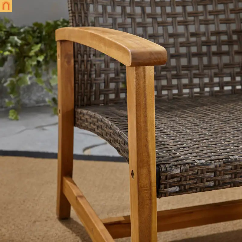 Outdoor Sofa 3-Seater Acacia Wood Wicker Natural Gray 75.5in