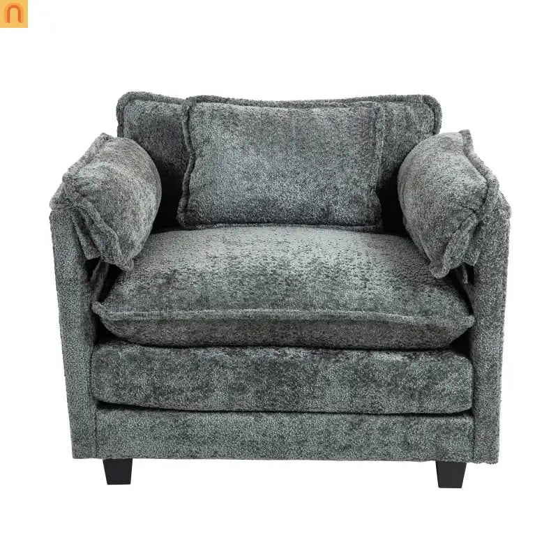 Sleeper Chair Oversized Boucle Dark Gray with Ottoman 55in Wide