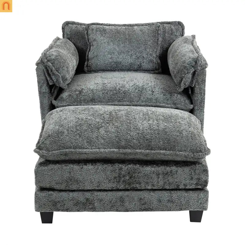 Sleeper Chair Oversized Boucle Dark Gray with Ottoman 55in Wide