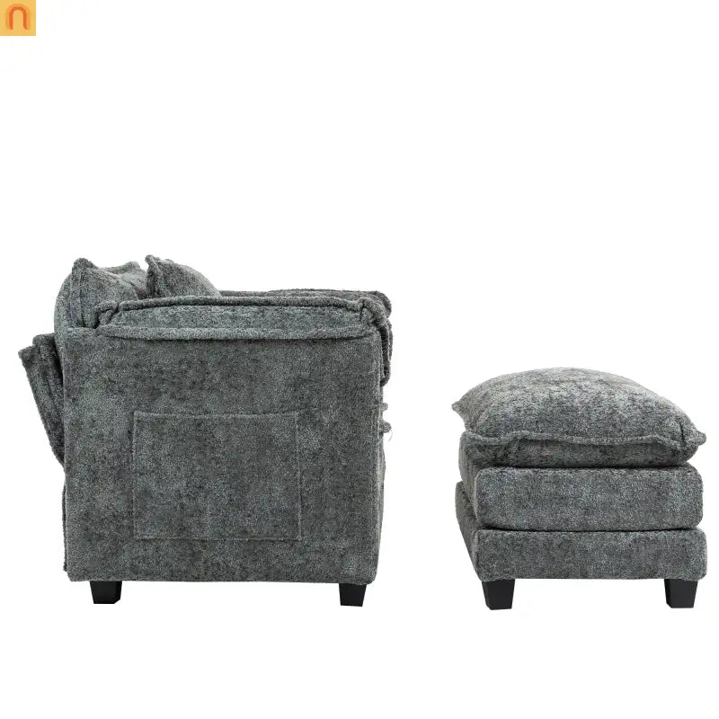 Sleeper Chair Oversized Boucle Dark Gray with Ottoman 55in Wide