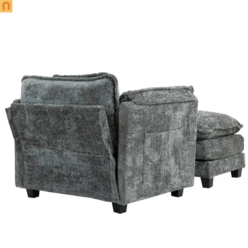 Sleeper Chair Oversized Boucle Dark Gray with Ottoman 55in Wide
