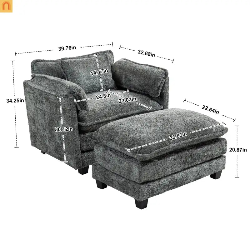 Sleeper Chair Oversized Boucle Dark Gray with Ottoman 55in Wide