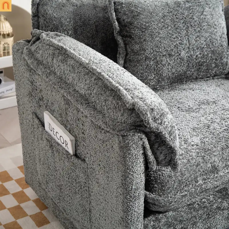 Sleeper Chair Oversized Boucle Dark Gray with Ottoman 55in Wide