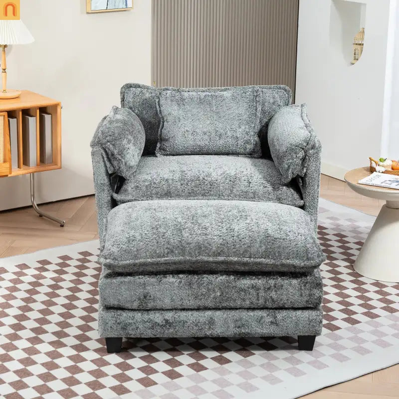 Sleeper Chair Oversized Boucle Dark Gray with Ottoman 55in Wide