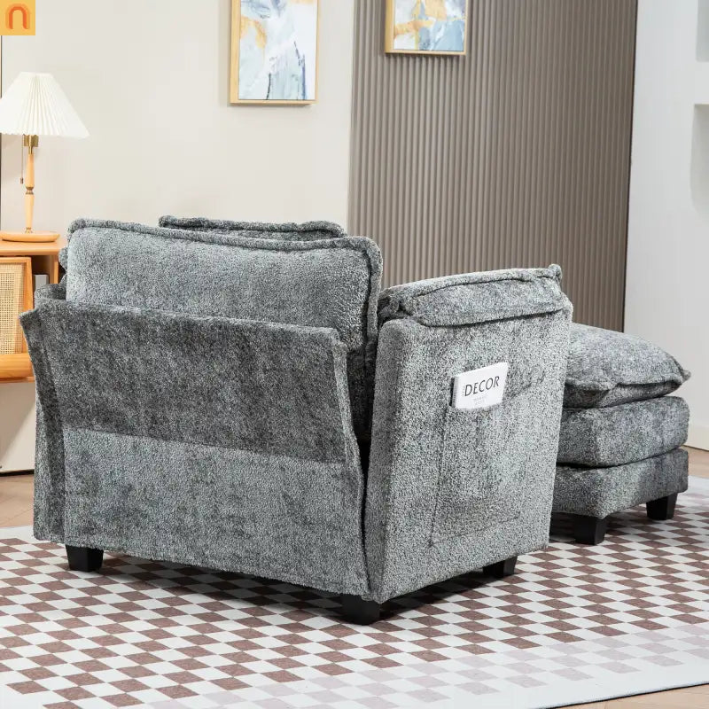 Sleeper Chair Oversized Boucle Dark Gray with Ottoman 55in Wide