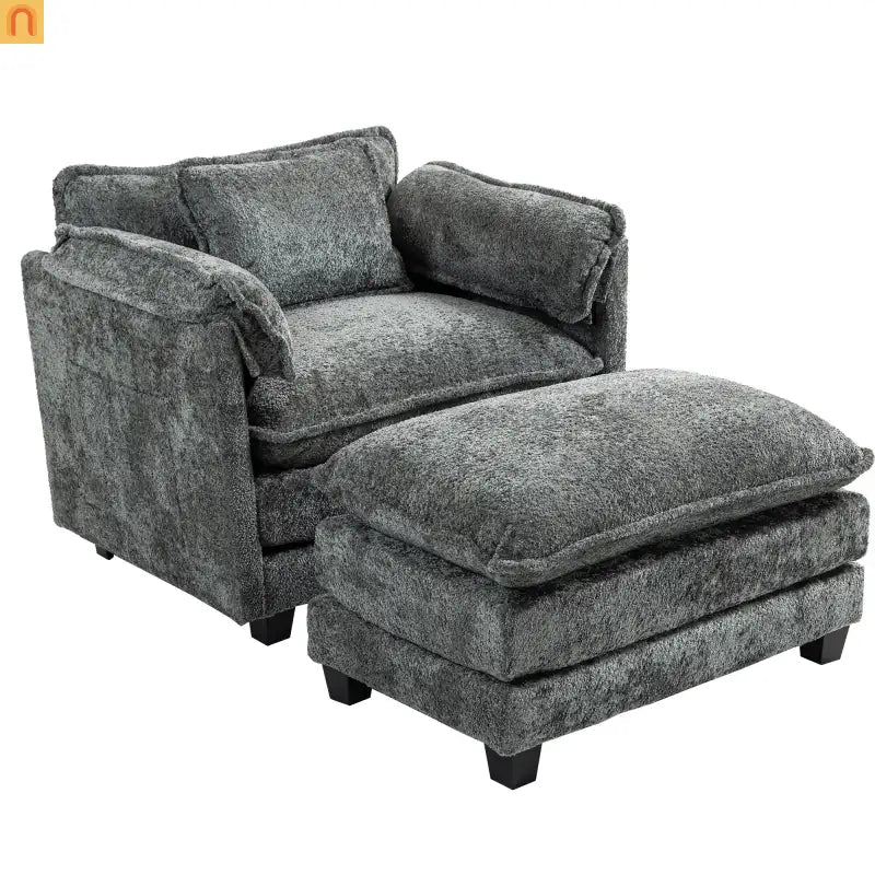Sleeper Chair Oversized Boucle Dark Gray with Ottoman 55in Wide