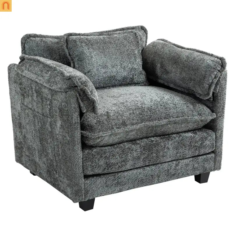 Sleeper Chair Oversized Boucle Dark Gray with Ottoman 55in Wide