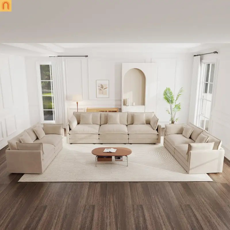 Sofa Set Modular Chenille Light Coffee 7-Seat 3-Piece