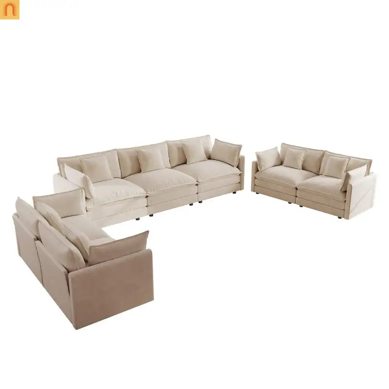 Sofa Set Modular Chenille Light Coffee 7-Seat 3-Piece