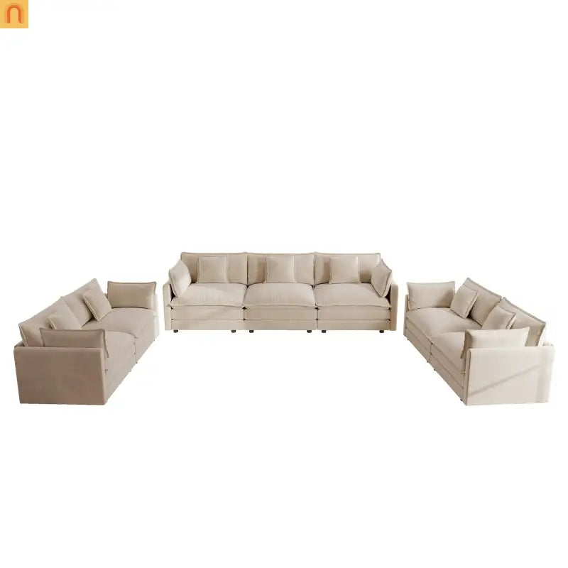 Sofa Set Modular Chenille Light Coffee 7-Seat 3-Piece