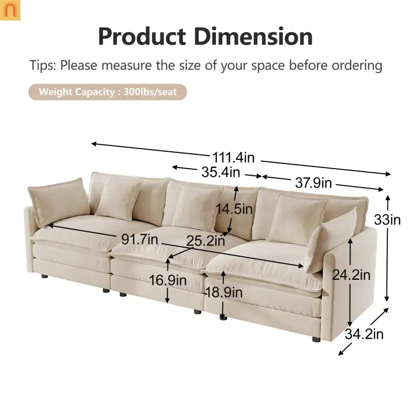 Sofa Set Modular Chenille Light Coffee 7-Seat 3-Piece