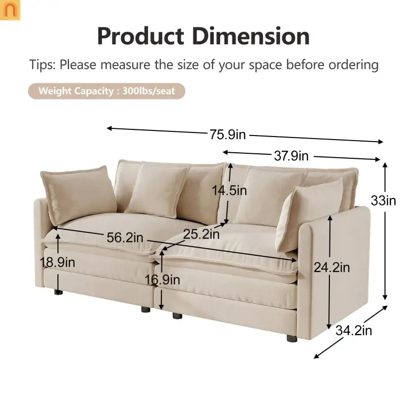 Sofa Set Modular Chenille Light Coffee 7-Seat 3-Piece
