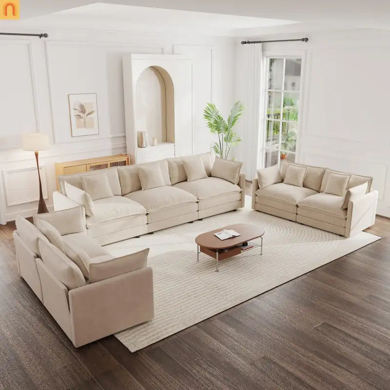 Sofa Set Modular Chenille Light Coffee 7-Seat 3-Piece