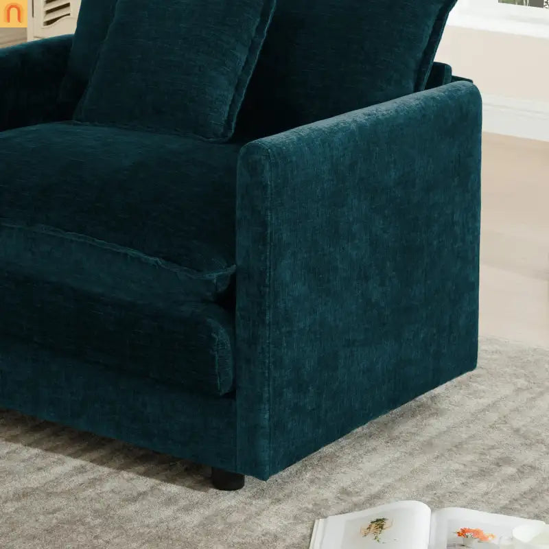 Sofa Set Modular Chenille Blue Deep Seat 7-Seat 3-Piece