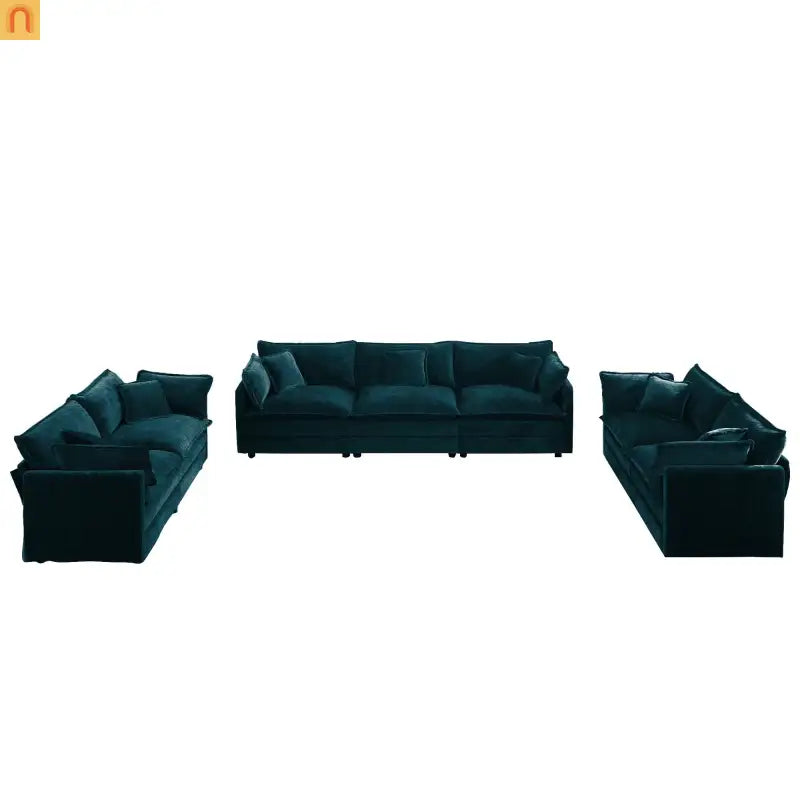 Sofa Set Modular Chenille Blue Deep Seat 7-Seat 3-Piece