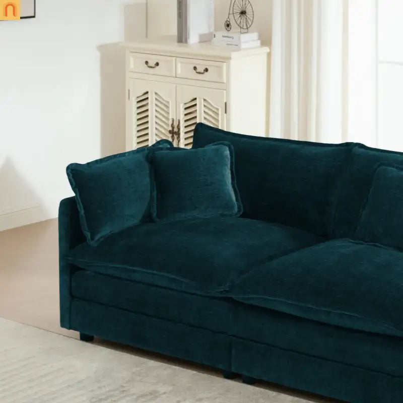Sofa Set Modular Chenille Blue Deep Seat 7-Seat 3-Piece