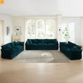 Sofa Set Modular Chenille Blue Deep Seat 7-Seat 3-Piece