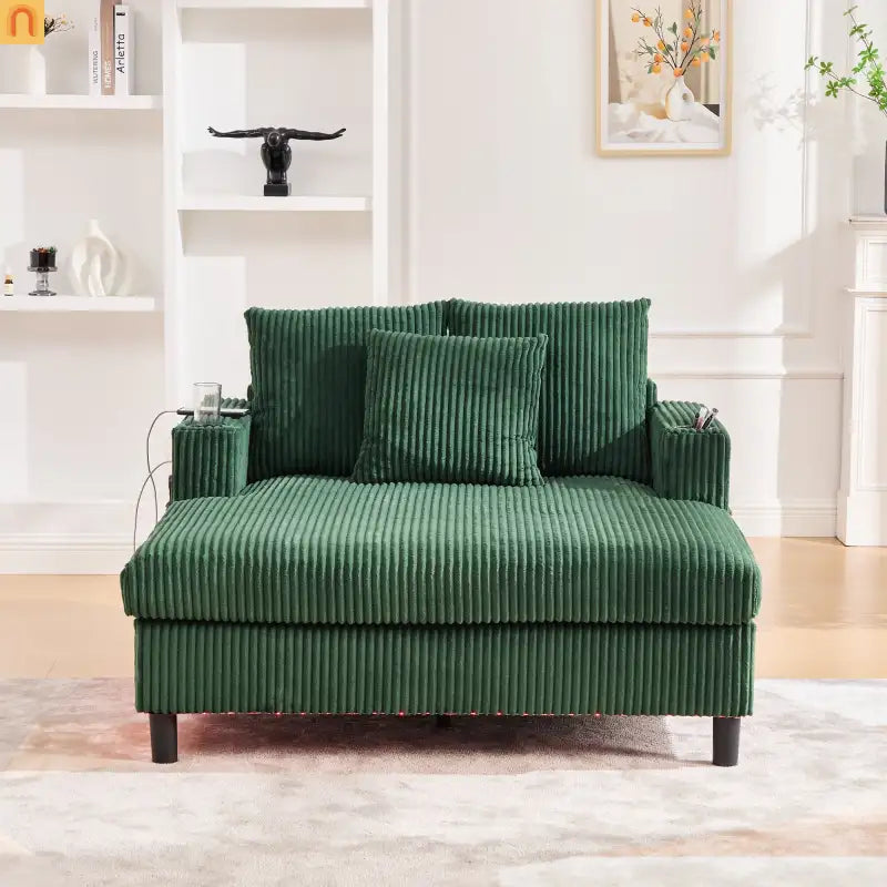 Sleeper Recliner Corduroy Emerald Oversized USB Cup Holders 56in