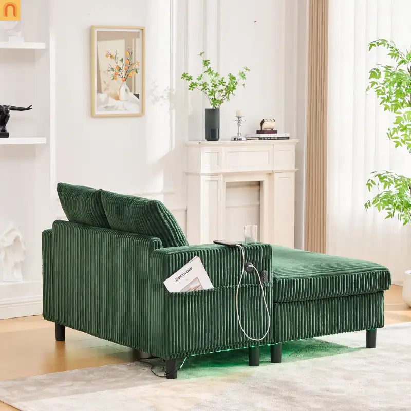 Sleeper Recliner Corduroy Emerald Oversized USB Cup Holders 56in