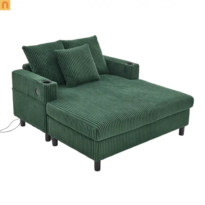 Sleeper Recliner Corduroy Emerald Oversized USB Cup Holders 56in