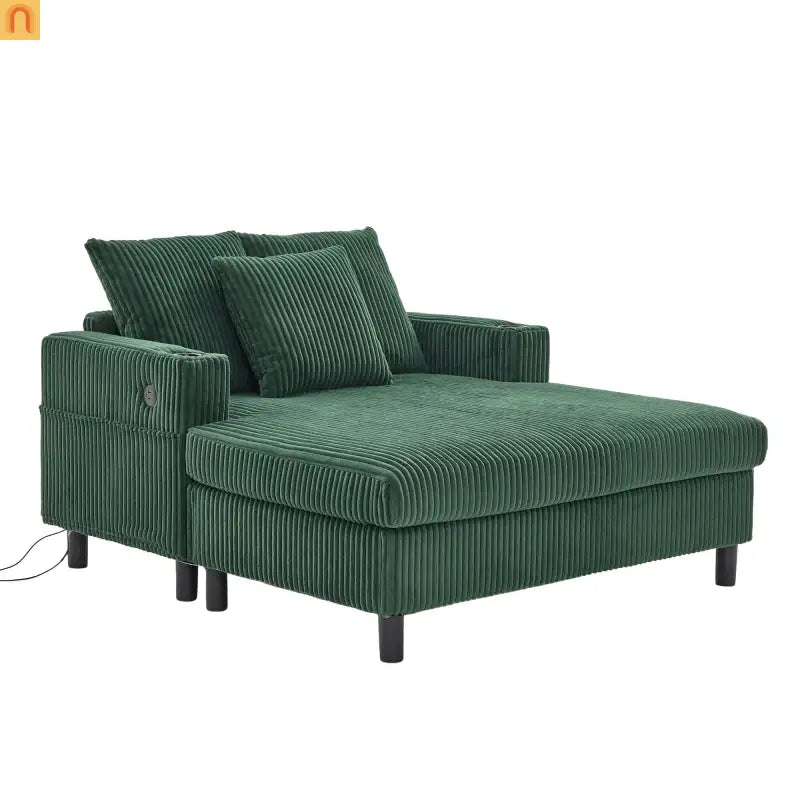Sleeper Recliner Corduroy Emerald Oversized USB Cup Holders 56in