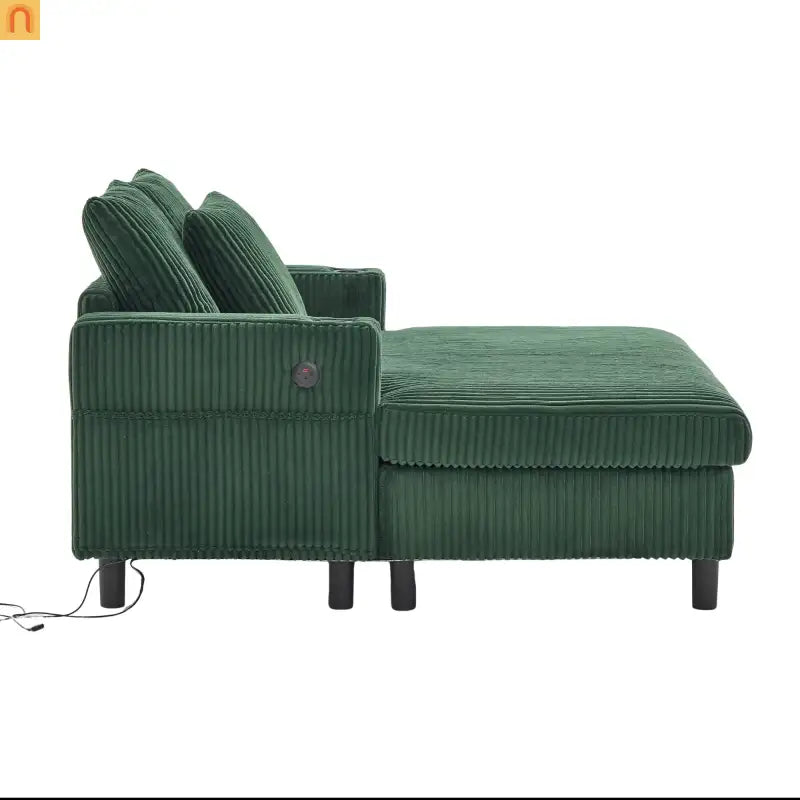 Sleeper Recliner Corduroy Emerald Oversized USB Cup Holders 56in