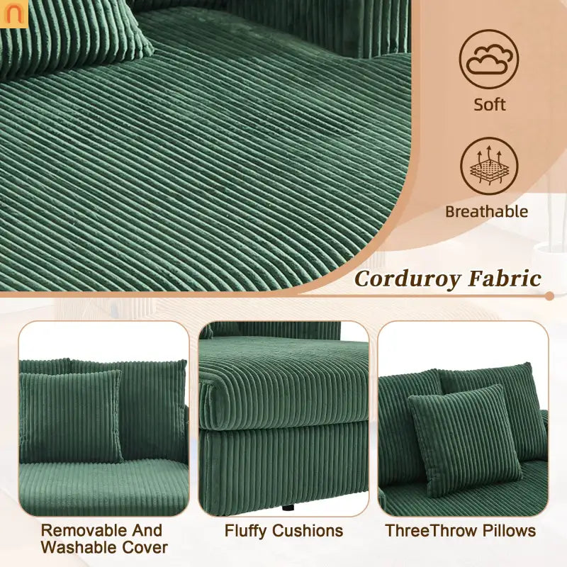 Sleeper Recliner Corduroy Emerald Oversized USB Cup Holders 56in