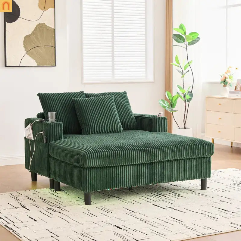 Sleeper Recliner Corduroy Emerald Oversized USB Cup Holders 56in